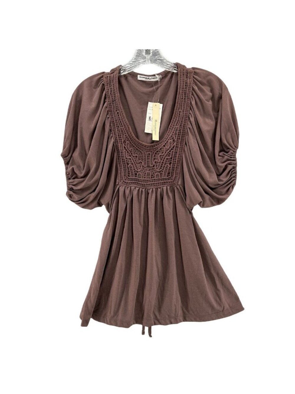 Hannah Jones Womens L Top Boho Peasant Brown Short Sleeve Empire